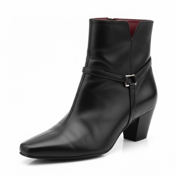 Donald J. Pliner Shoes - Donald J Pliner Womens Black Leather Square Toe Ankle Boots Buckle Strap 7.5 M